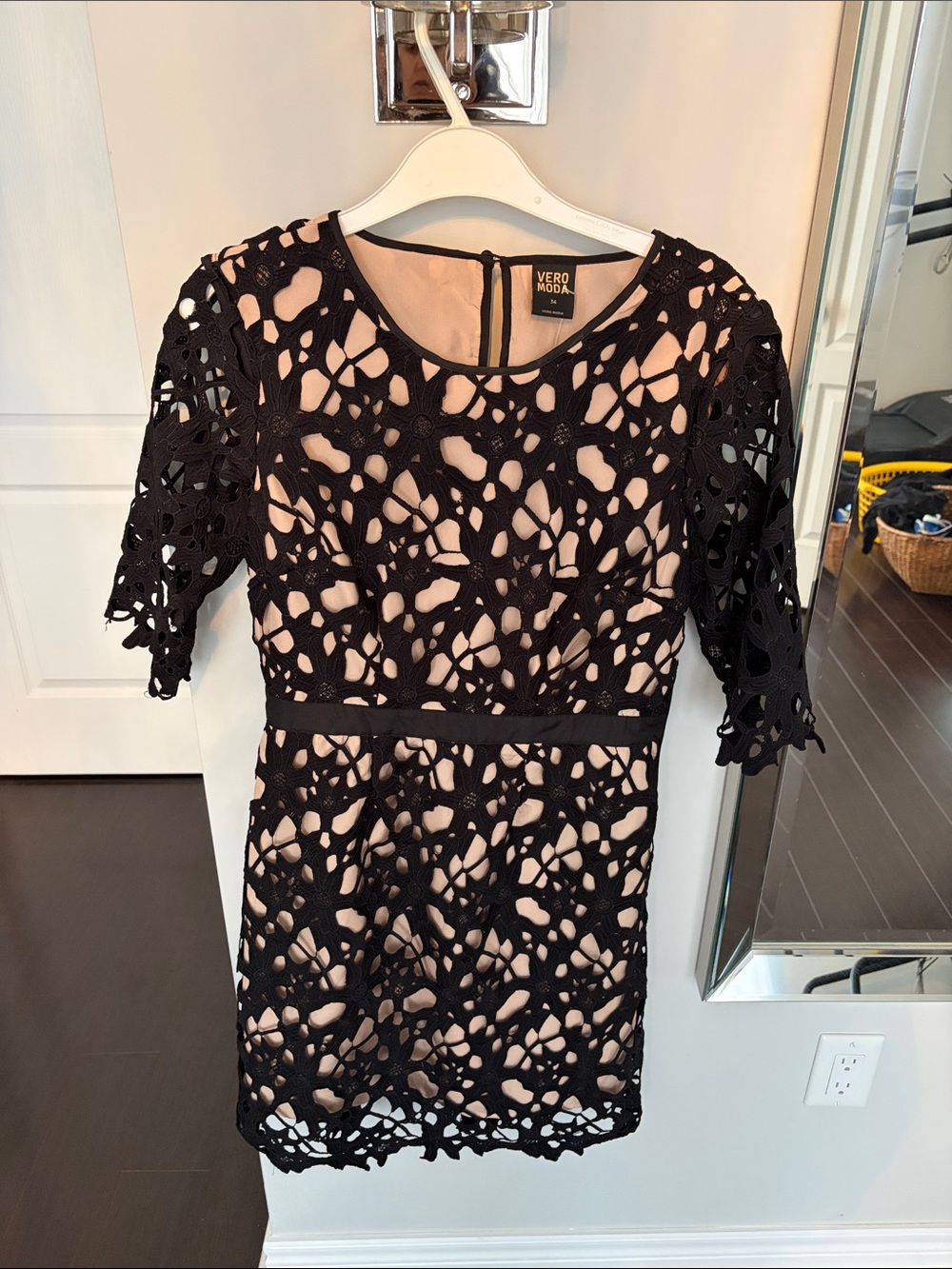 Vero Moda Black Crochet Lace Sheath Dress with Nude Lining